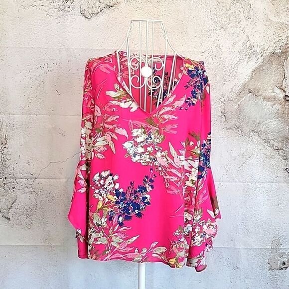 Rachel by Rachel Roy tropical floral flutter sleeved blouse Women's Size 4 - Picture 1 of 12